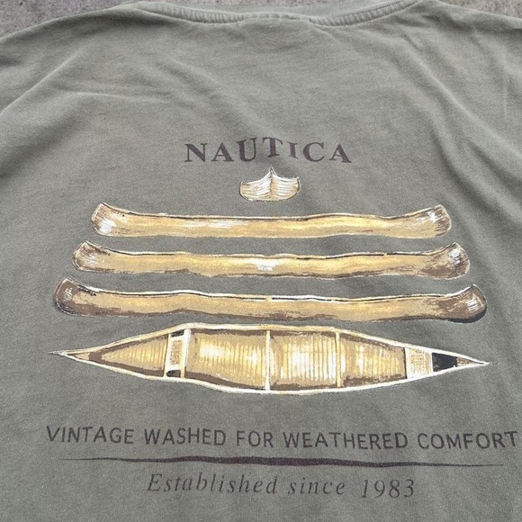 Other - Vintage 90s Nautica Canoe‎ Graphic Pocket T Shirt Olive Green USA Made Mens XXL